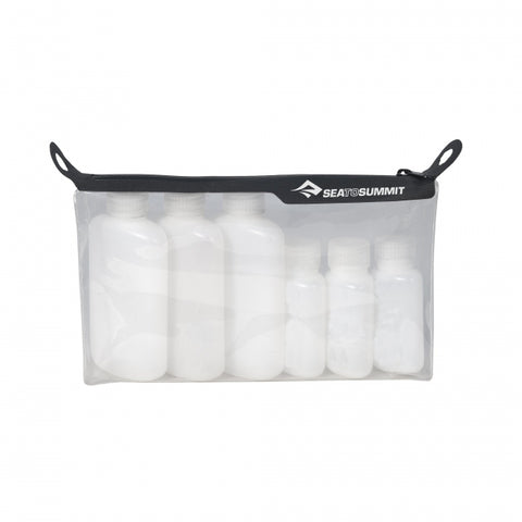 Travelling Light TPU Clear Zip Pouch with 6 Bottles TSA Carry on Size